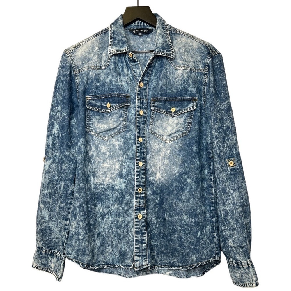 Rocawear | Denim Acid Wash Button Down Shirt Sz M